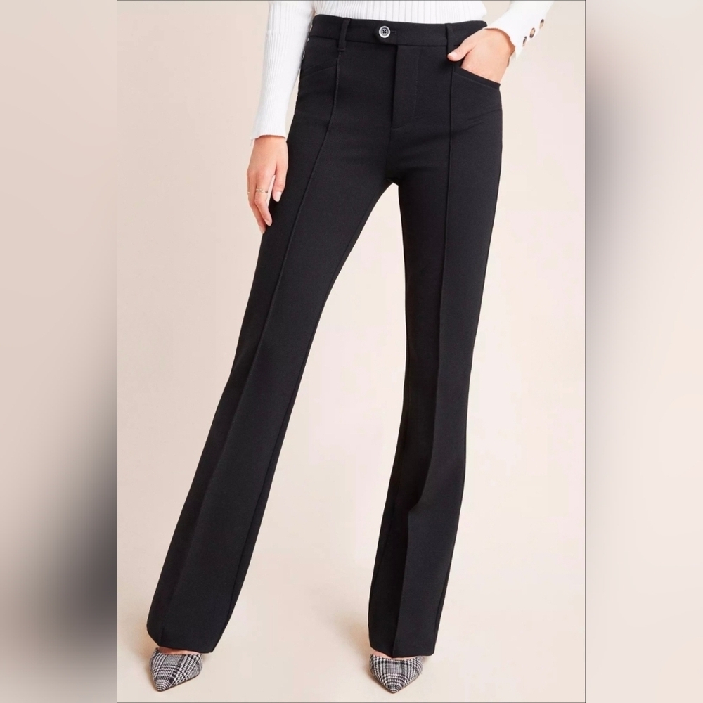 ❤️ ANTHROPOLOGIE ESSENTIAL FLARE HIGH RISE PINTUCK PANTS / TROUSERS, BLACK, 10